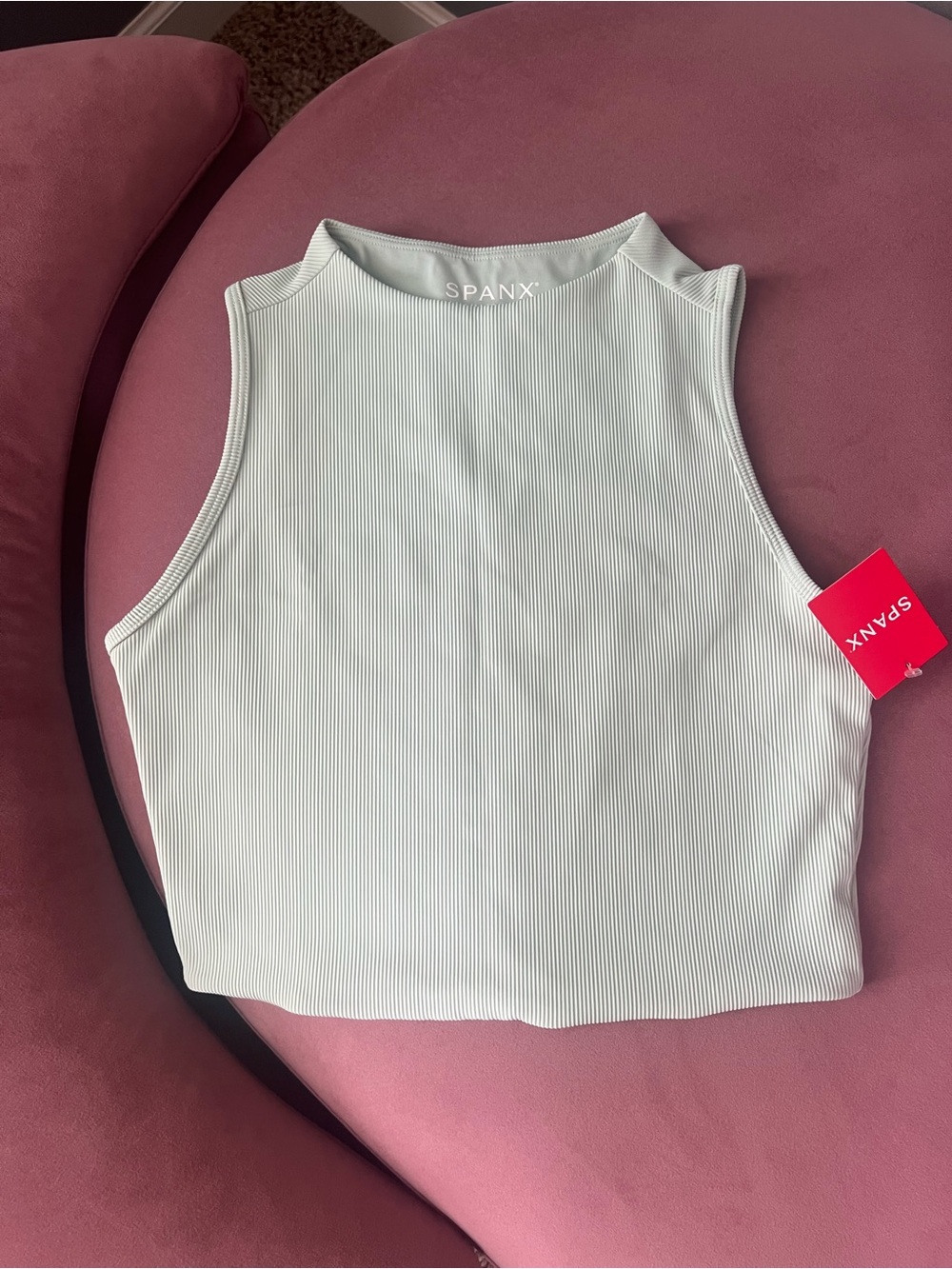 SPANX Ribbed High-Neck Crop Tank in Sage Green